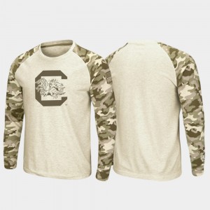Men's South Carolina Gamecocks OHT Military Appreciation Oatmeal Raglan Long Sleeve Desert Camo T-Shirt 233872-812